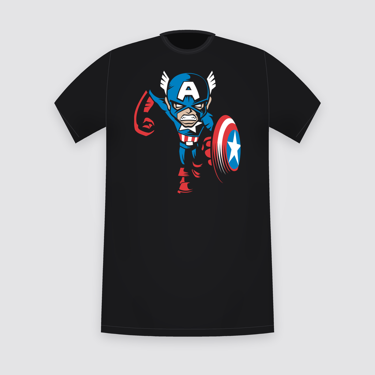 Marvel Captain America Chibi Charge Black T-Shirt