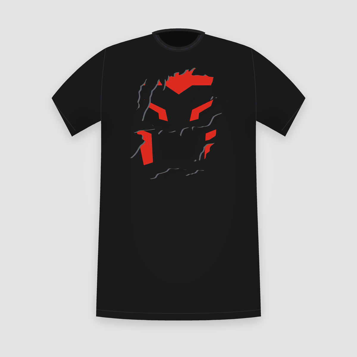 Red Angular Mask Rip Graphic Black T-Shirt