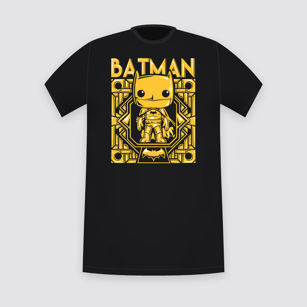 DC Batman Gold Pop-Style Black T-Shirt