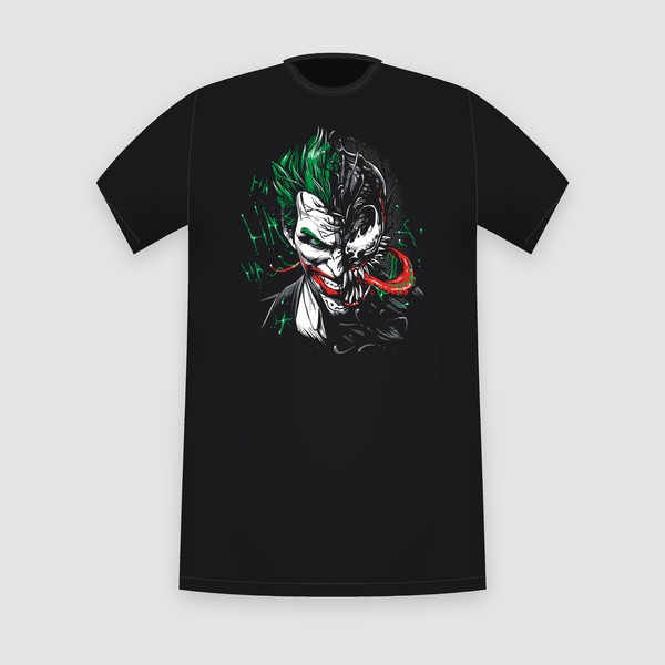 Grinning Clown and Symbiote Split Face Black T-Shirt