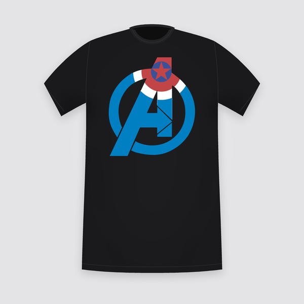 Marvel Avengers Logo Captain America Colours Black T-Shirt