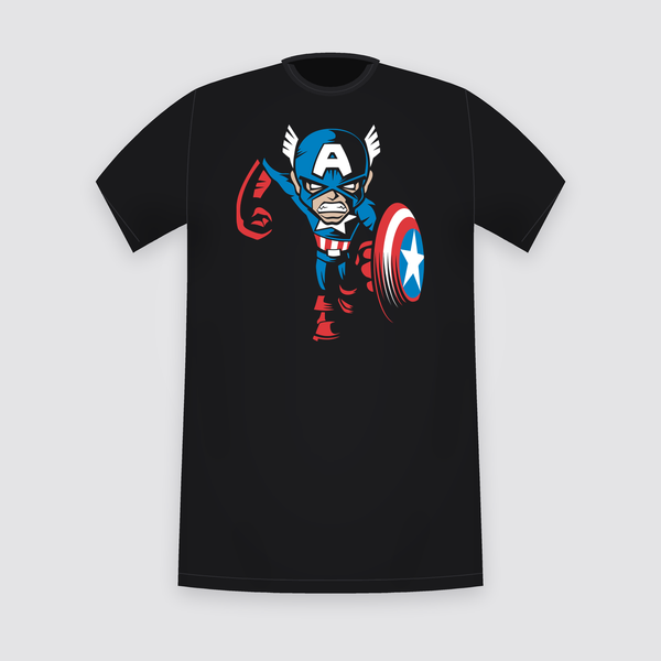 Marvel Captain America Chibi Charge Black T-Shirt