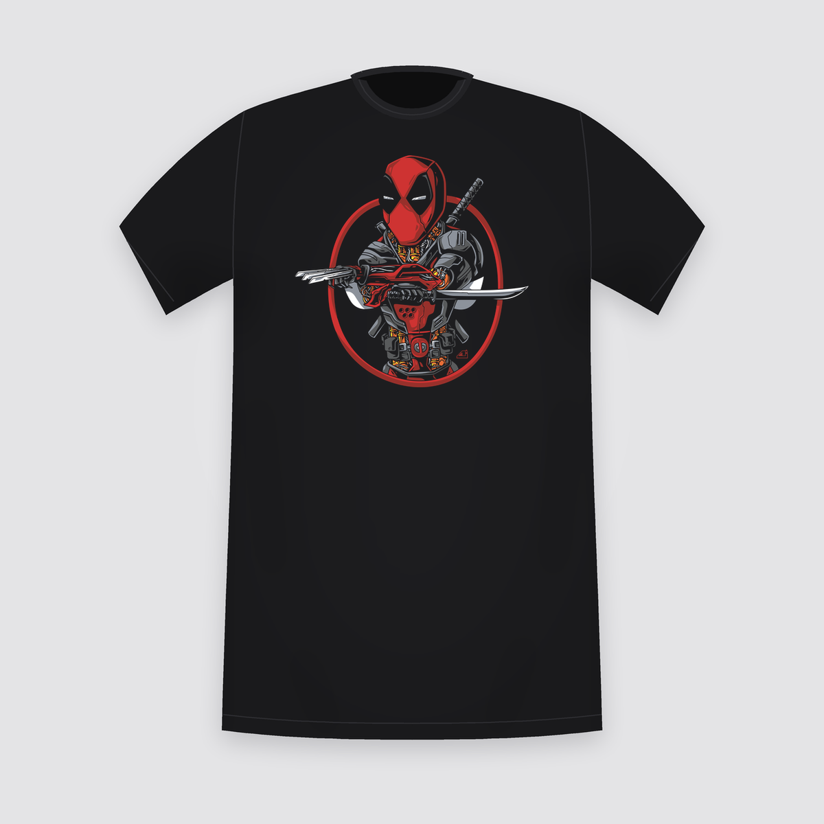 Marvel Deadpool Katana Circle Black T-Shirt