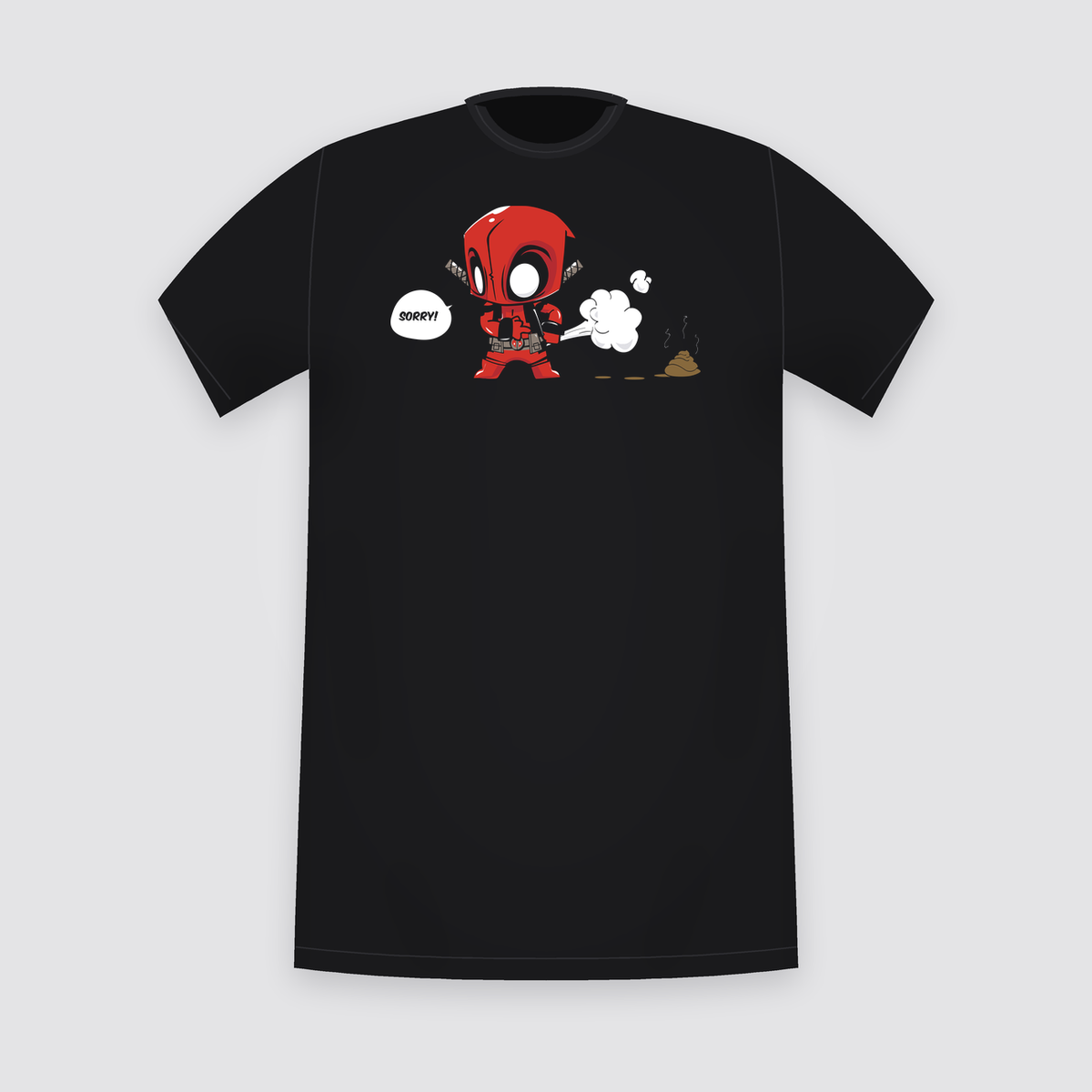 Marvel Deadpool Sorry Chibi Black T-Shirt