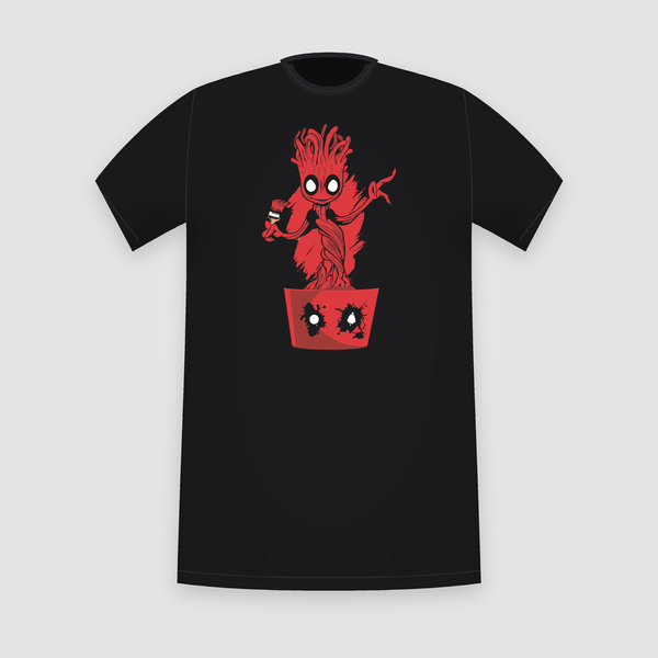 Marvel Groot Deadpool Pot Black T-Shirt