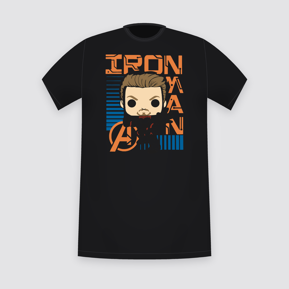 Marvel Iron Man Tony Stark Pop-Style Black T-Shirt