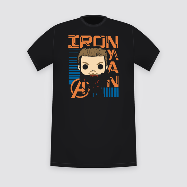 Marvel Iron Man Tony Stark Pop-Style Black T-Shirt