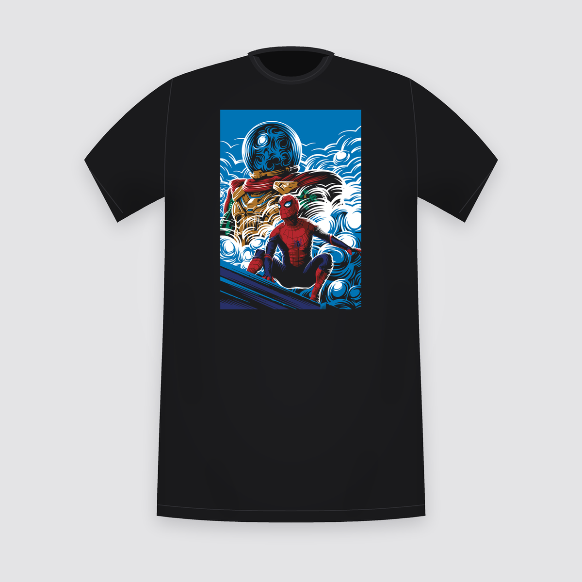 Marvel Mysterio and Spider-Man Wave Poster Black T-Shirt