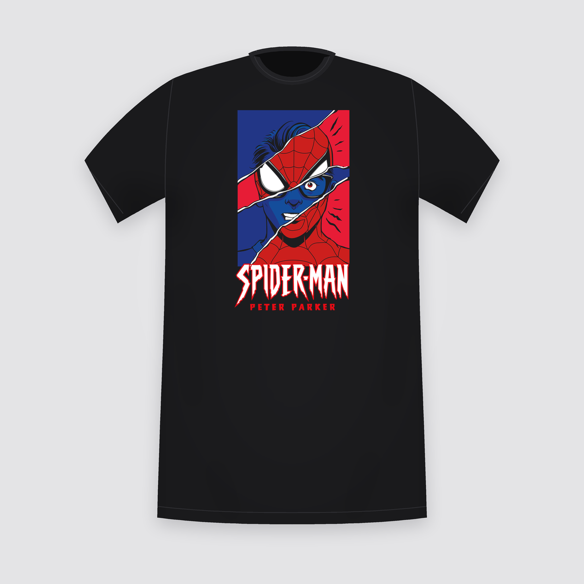Marvel Spider-Man Peter Parker Split Face Black T-Shirt