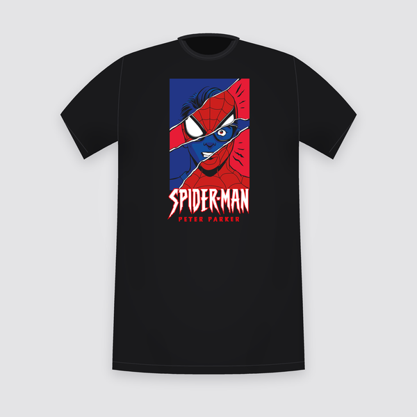 Marvel Spider-Man Peter Parker Split Face Black T-Shirt