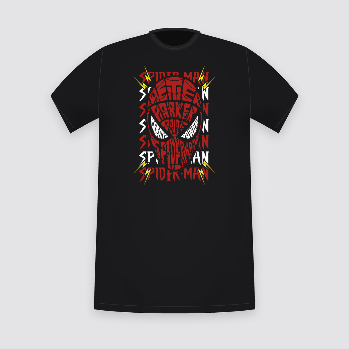 Marvel Spider-Man Peter Parker Typographic Mask Black T-Shirt