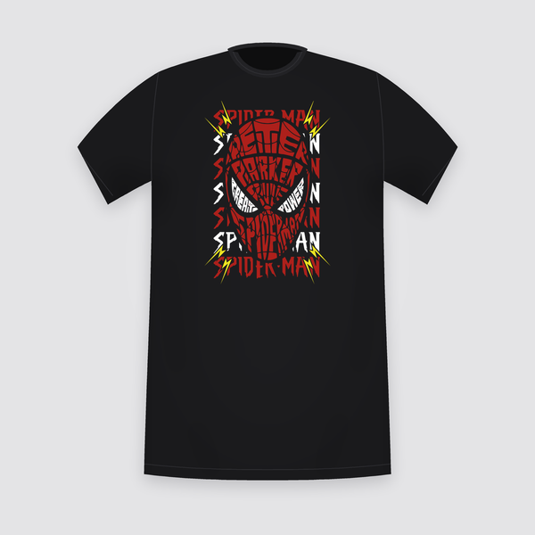 Marvel Spider-Man Peter Parker Typographic Mask Black T-Shirt