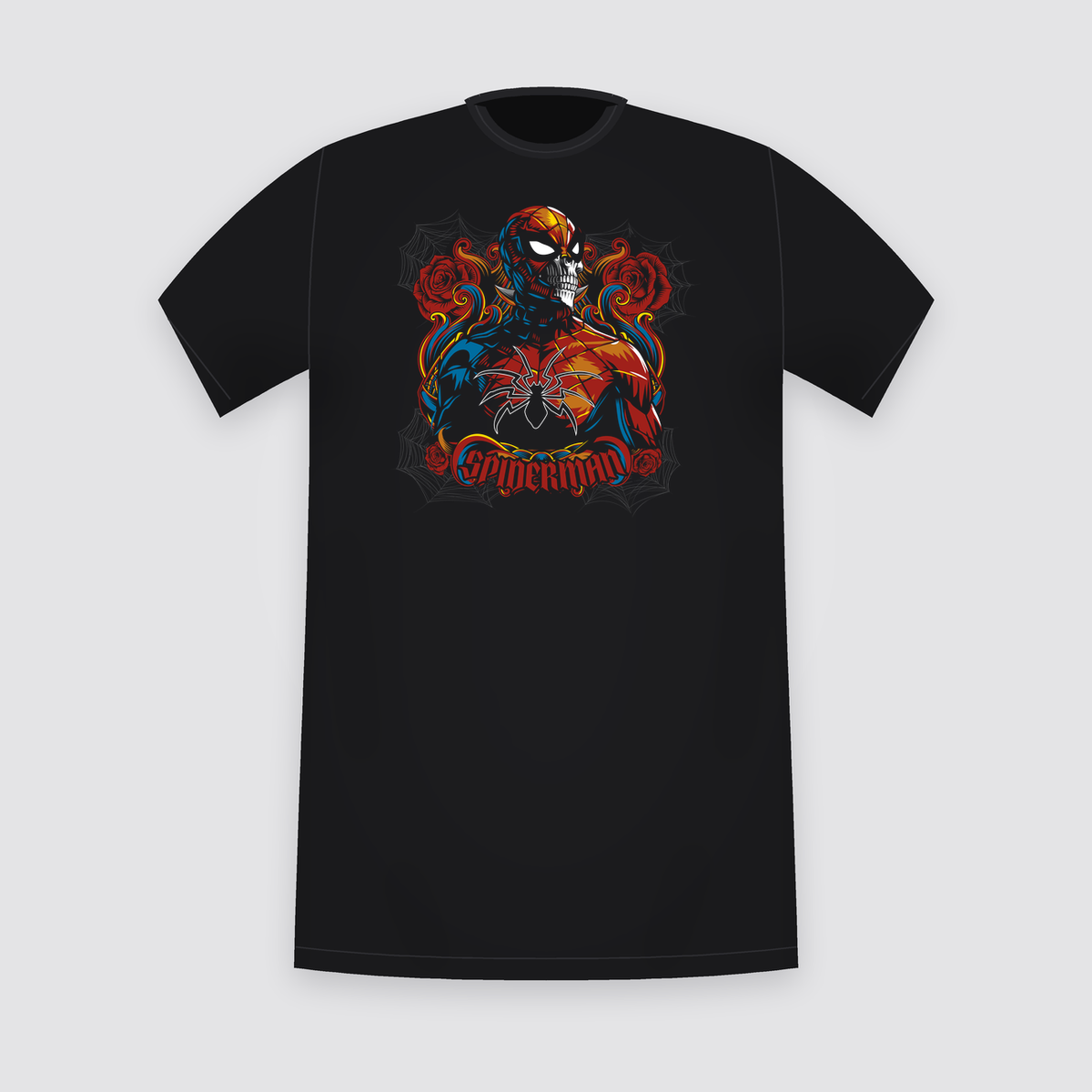 Marvel Spider-Man Skull and Roses Black T-Shirt