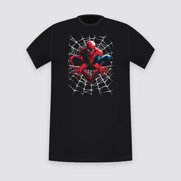 Marvel Spider-Man White Web Crouch Black T-Shirt