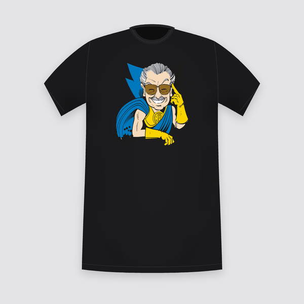 Marvel Stan Lee Caped Caricature Black T-Shirt