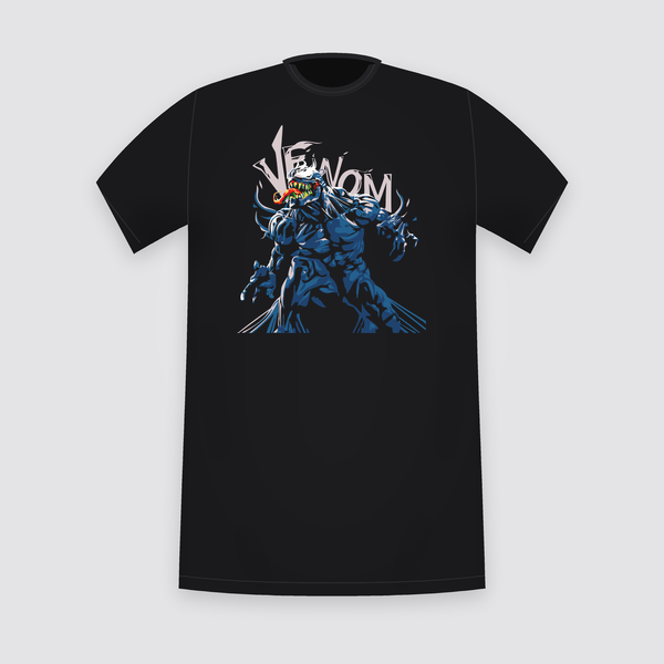 Marvel Venom Logo Blue Symbiote Black T-Shirt