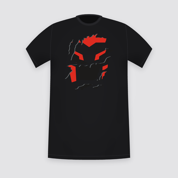 Red Angular Mask Rip Graphic Black T-Shirt